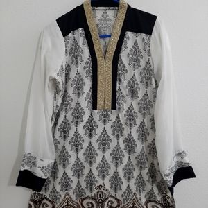 ⬛⬛⬛ Black White and Gold Kurti | Tunic | used | embroidery